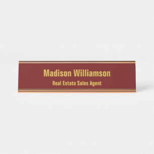Desk Name Plate in Modern, Classy Black and Gold 