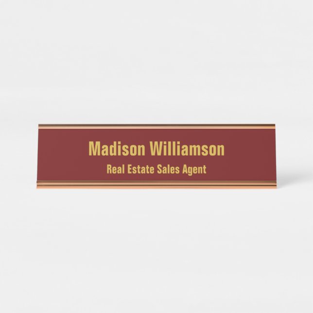 Desk Name Plate in Modern, Classy Black and Gold  (Front)