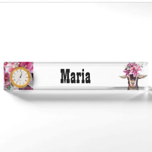 Desk Name Plate w/ Clock Option Lilly the Goat