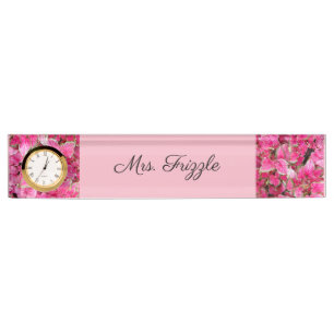Desk Name Plate w/ Clock Option - Personalize Pink