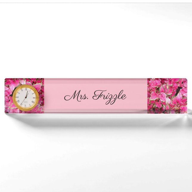 Desk Name Plate w/ Clock Option - Personalize Pink (Front)