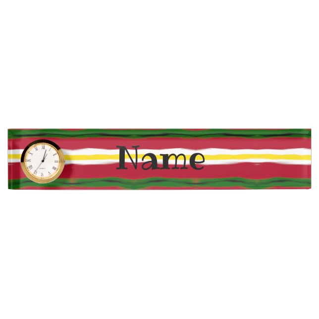Desk Name Plate w/ Clock Option -Red/Green/Black (Front)