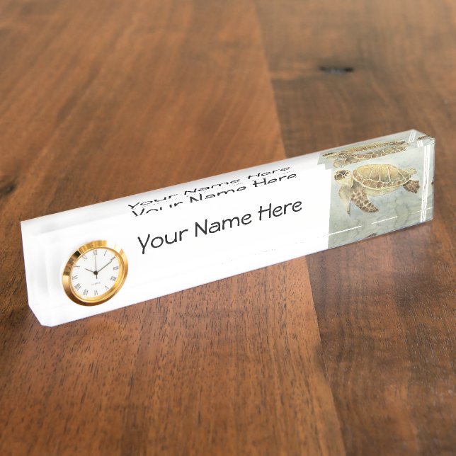 Desk Name Plate w/ Clock Option Sea Turtle #1 (Side)