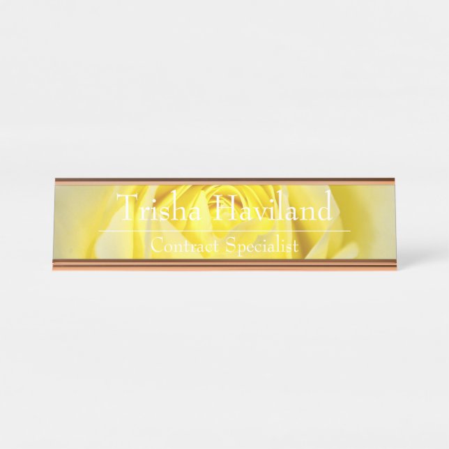 Desk Name Plate - Yellow Rose Design HAMbyWG (Front)