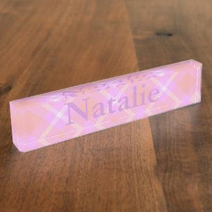 Desk Nameplate - HAMbyWG - Pink/Peach Plaid