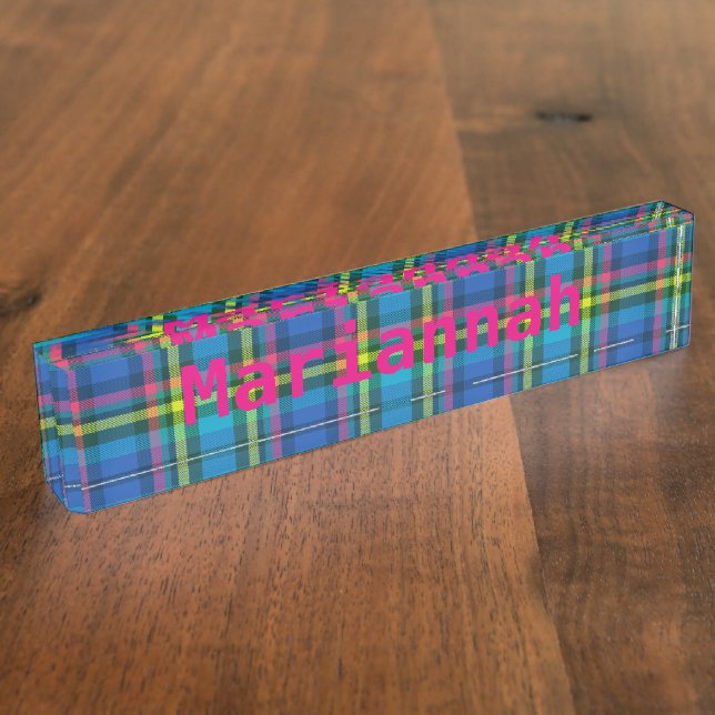 Desk Nameplate - HAMbyWhiteGlove - Bright Plaids 1 (Side)