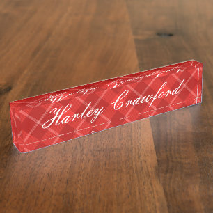 Desk Nameplate - HAMbyWhiteGlove - Red Plaid