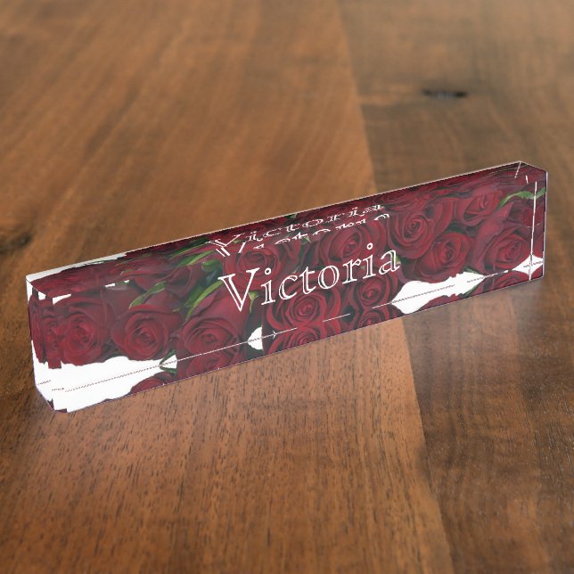 Desk Nameplate - HAMbyWhiteGlove - Red Roses (Side)