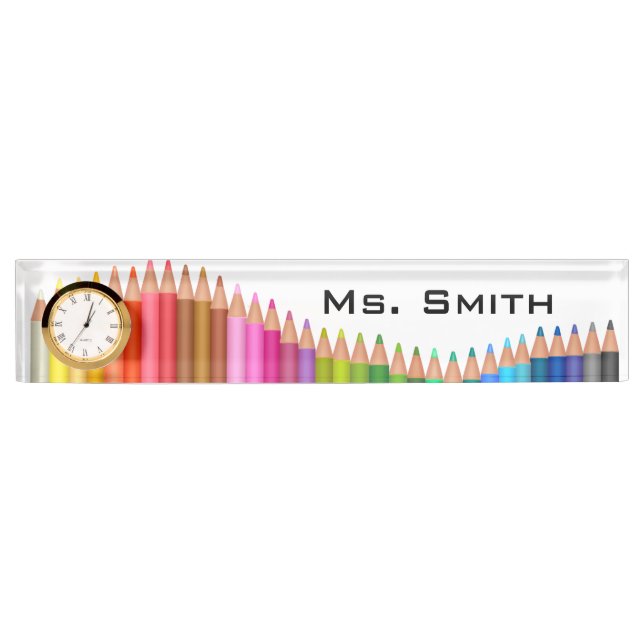 Desk Nameplate with Clock/Coloured Pencils (Front)