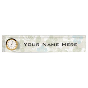 Desk Nameplate with Clock/Floral