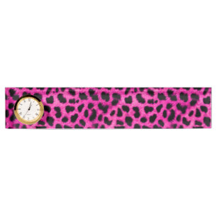 Desk Nameplate with Clock/Leopard Print