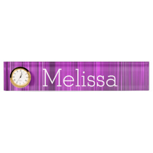 Desk Nameplate with Clock/Purple