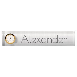 Desk Nameplate with Clock/Silver