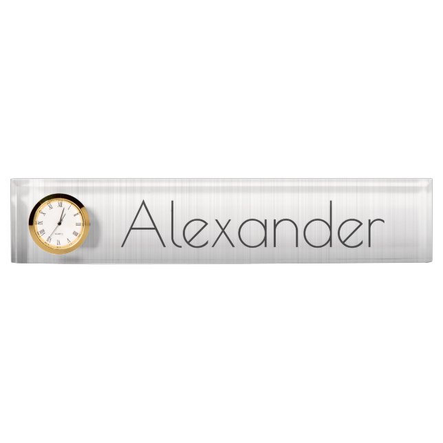 Desk Nameplate with Clock/Silver (Front)