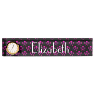 Desk Nameplate with Clock/Skulls