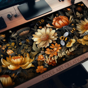 Desk Pad, Bumble Bees And Wildflowers Personalized Mat
