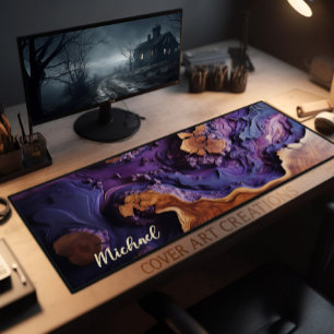Desk Pad, Burl Wood And Purple Resin,  Mat