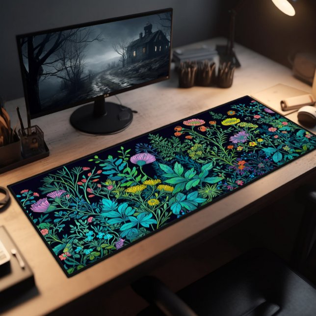 Desk Pad, Colourful Wildflowers On Dark Background Desk Mat (Creator Uploaded)