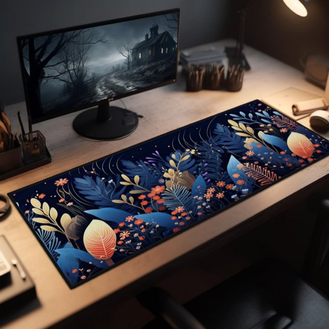 Desk Pad, Wildflowers And Sprigs In Blue, Mat (Creator Uploaded)