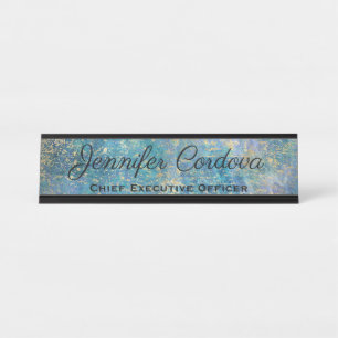 Desk Sign Peacock Teal Abstract Name Plate