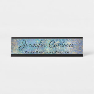Desk Sign Peacock Teal Abstract Name Plate