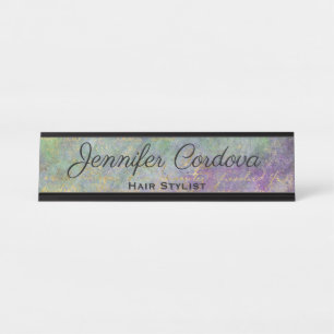 Desk Sign Peacock Teal Abstract Name Plate