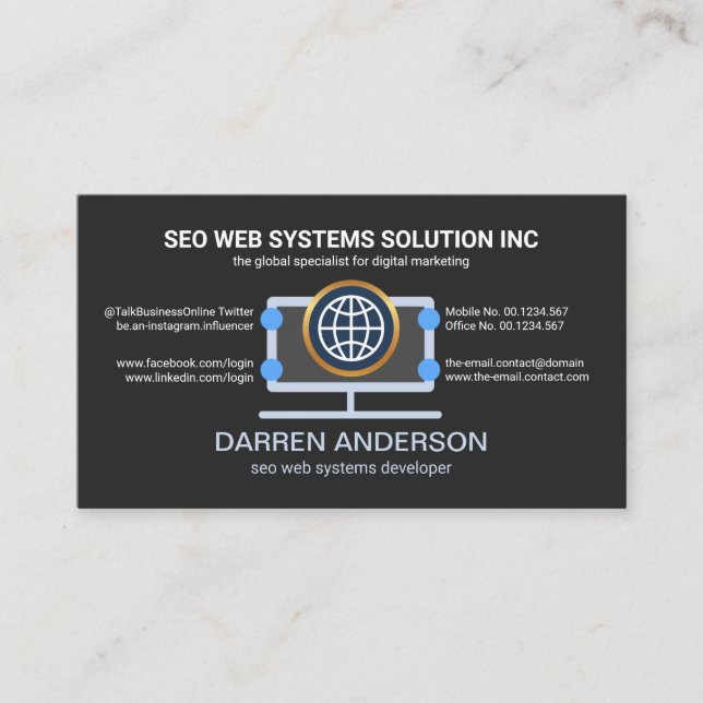 Desktop Computer Grey Placard Web SEO Technology Business Card (Front)