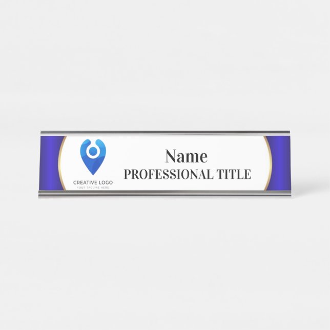 Desktop Silver Name Plate with Logo & Slogan 10 (Front)