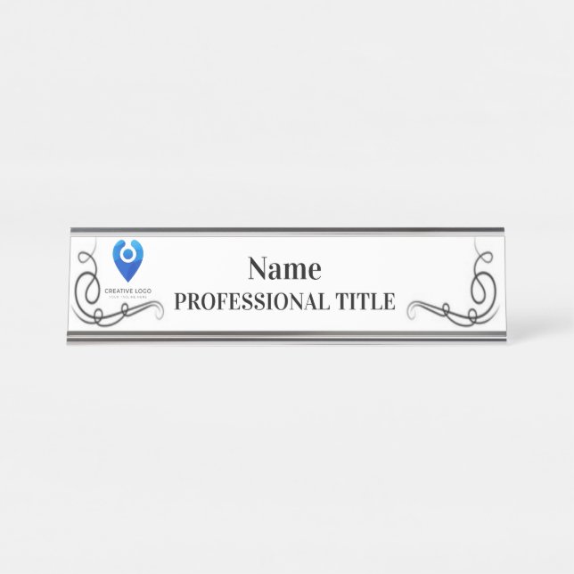 Desktop Silver Name Plate with Logo & Slogan 2 (Front)