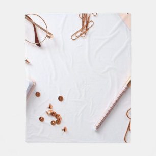Desktop white flatlay office fleece blanket