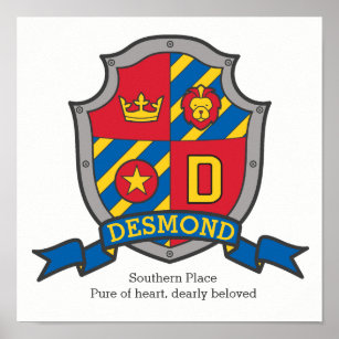Desmond boys name meaning heraldry shield letter D Poster