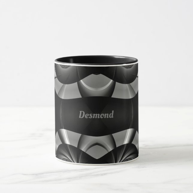 DESMOND ~ GLOSSY 3D Black Silver Grey Fractal ~ Mug (Center)