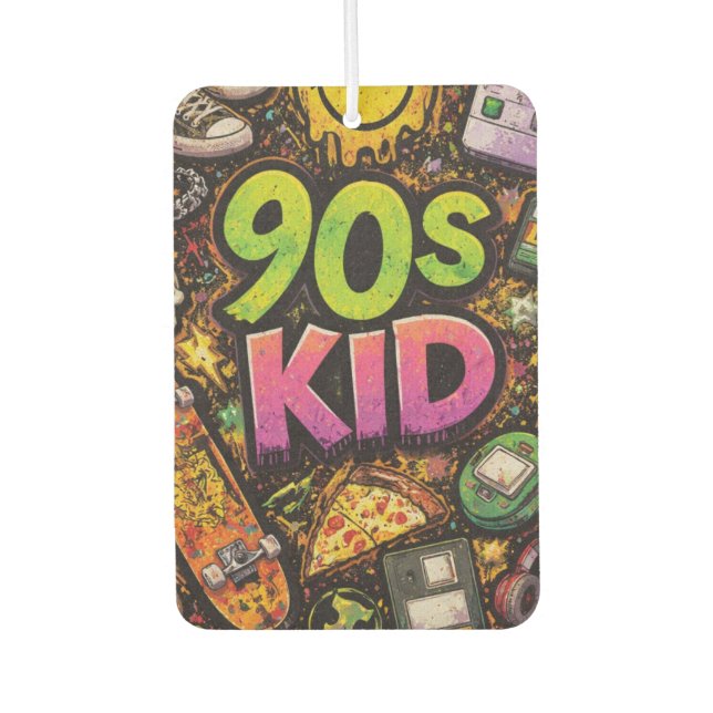 Désodorisant Pour Voiture 90s Kids Grunge Seamless Pattern: Pizza, Skeletons (Devant)