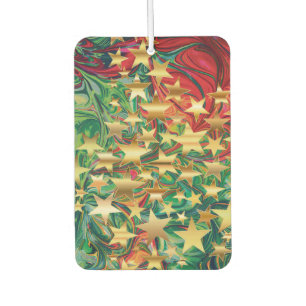 Désodorisant Pour Voiture Abstrait Red Green Gold Stars Festive Noël