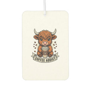 Désodorisant Pour Voiture Accro au café Vache des Highlands Mignonne Gravure