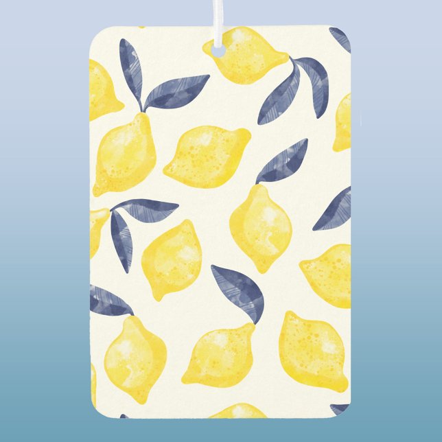 Désodorisant Pour Voiture Aquarelle Citron Motif (Blue and yellow watercolor citrus lemon pattern air freshener for your vehicle)