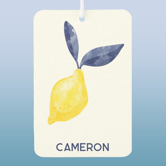Désodorisant Pour Voiture Aquarelle Citrus citron Texte personnalisé (Citrus lemon fresh Mediterranean personalized name custom text car or vehicle air freshener)