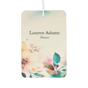 Désodorisant Pour Voiture Aquarelle fleurs couleurs pastel nom personnalisé