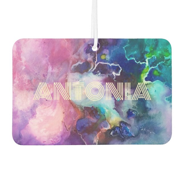 Désodorisant Pour Voiture Aquarelle Rainbow Whimsable Nom personnalisable (Devant)