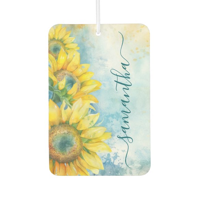 Désodorisant Pour Voiture Aquarelle Tournesol foncé Turquoise Signature fill (Devant)