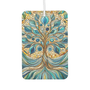 Désodorisant Pour Voiture Arbre de Vie Mosaïque de Verre Brisé Bleus Aqua