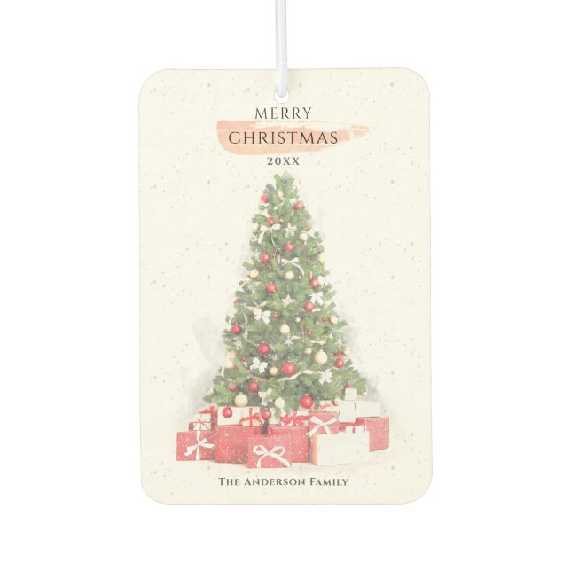 Désodorisant Pour Voiture Beau Noël Arbre Aquarelle Vacances Art (Devant)