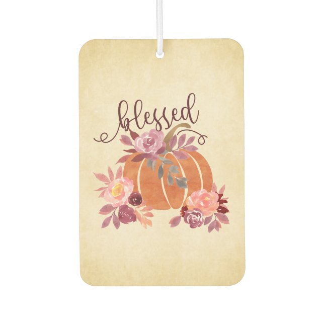Désodorisant Pour Voiture Bienheureux - Citrouille d'automne avec fleurs ros (Devant)