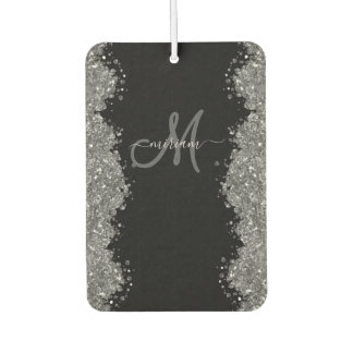 Désodorisant Pour Voiture Black Silver Faux Glitter Grey Modern Monogram