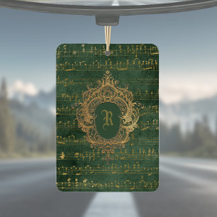Désodorisant Pour Voiture Blason de monogramme vintage manuscrit de musique