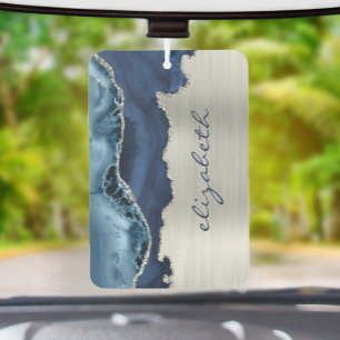 Désodorisant Pour Voiture Bleu Nuit Moderne Argenté Agate Métallique