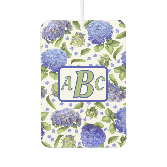 Désodorisant Pour Voiture Blue Hydrangeas Motif Monogramme personnalisé (Devant)