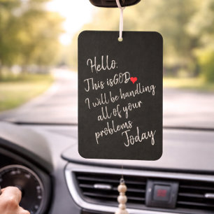 Désodorisant Pour Voiture 'Bonjour. C'est Dieu.' Typographie Noir Blanc Foi