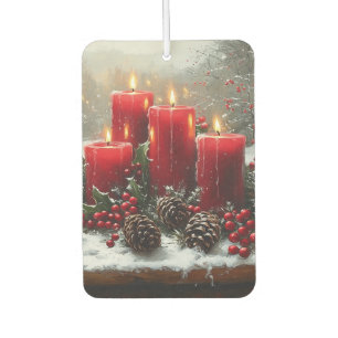 Désodorisant Pour Voiture Bougies de Noël rouges Cônes de pin Houx