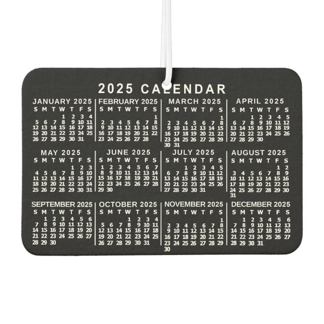 Désodorisant Pour Voiture Calendrier mensuel 2025 Classic noir et blanc (Devant)